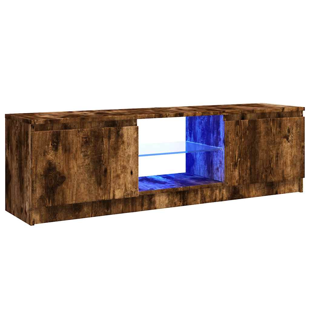 tv-bord med LED-lys 120x30x36 cm røget eg