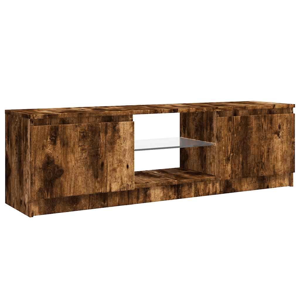 tv-bord med LED-lys 120x30x36 cm røget eg
