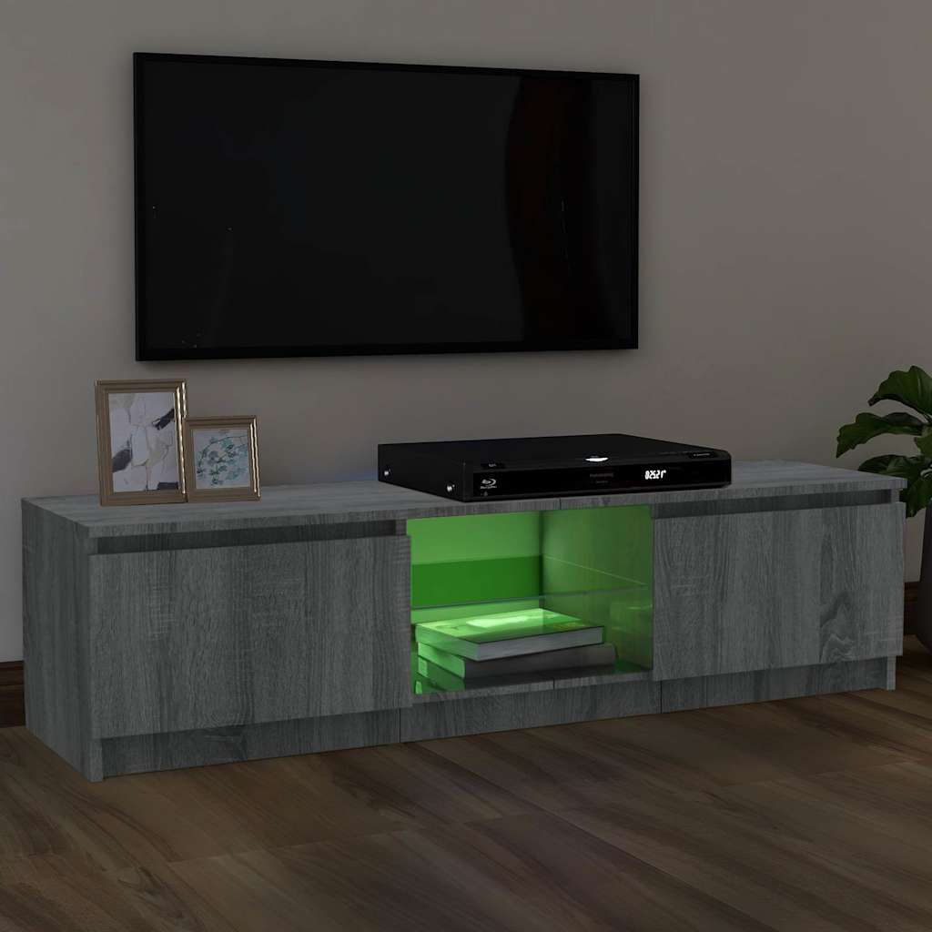 tv-bord med LED-lys 120x30x36 cm grå sonoma-eg