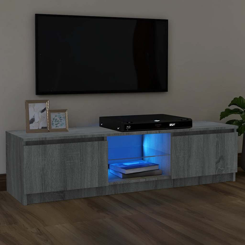 tv-bord med LED-lys 120x30x36 cm grå sonoma-eg