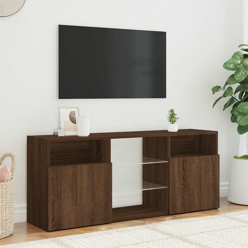 tv-bord med LED-lys 120x30x50 cm brun egetræsfarve