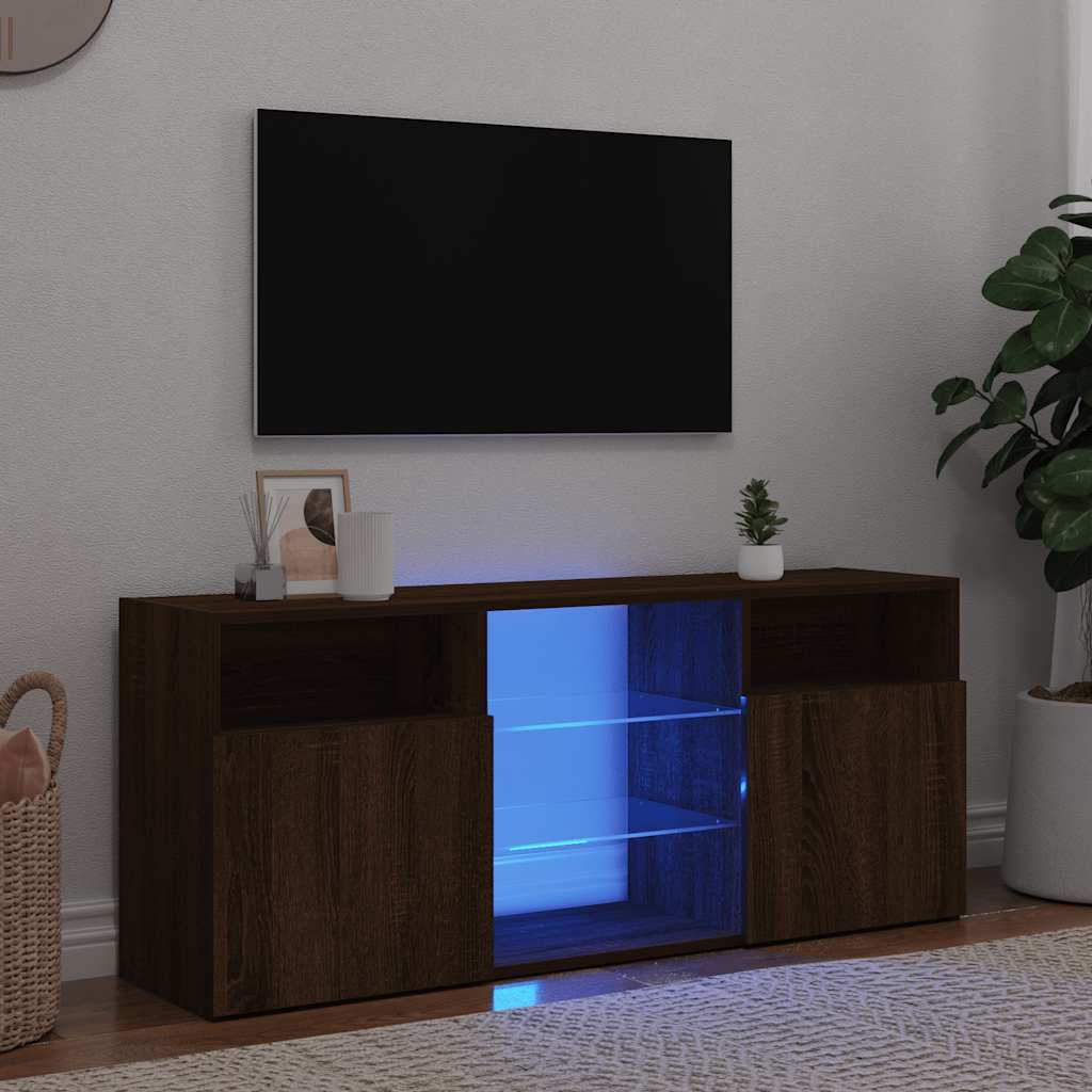 tv-bord med LED-lys 120x30x50 cm brun egetræsfarve