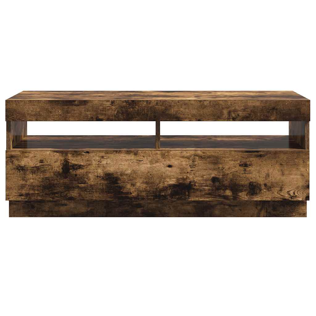 tv-bord med LED-lys 100x35x40 cm røget eg