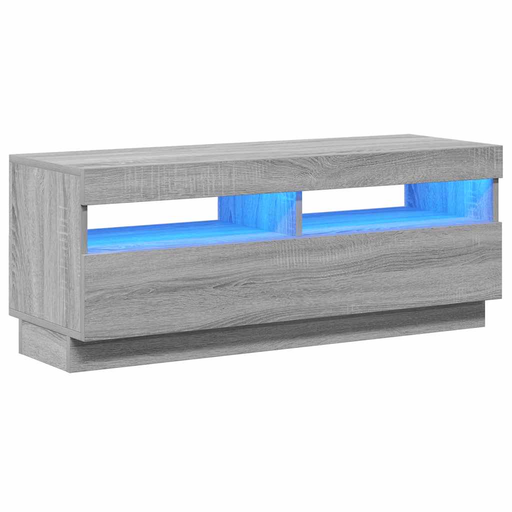 tv-bord med LED-lys 100x35x40 cm grå sonoma-eg