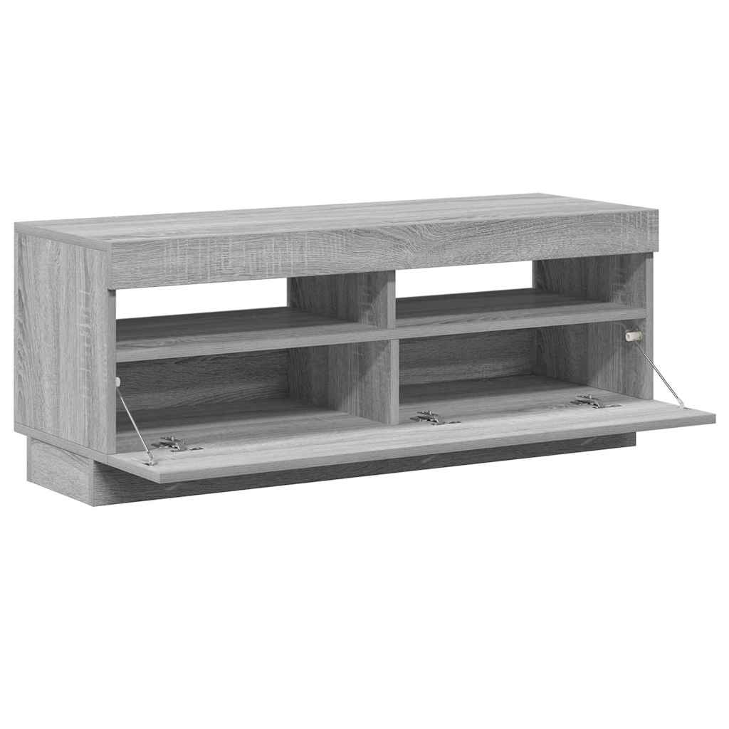 tv-bord med LED-lys 100x35x40 cm grå sonoma-eg