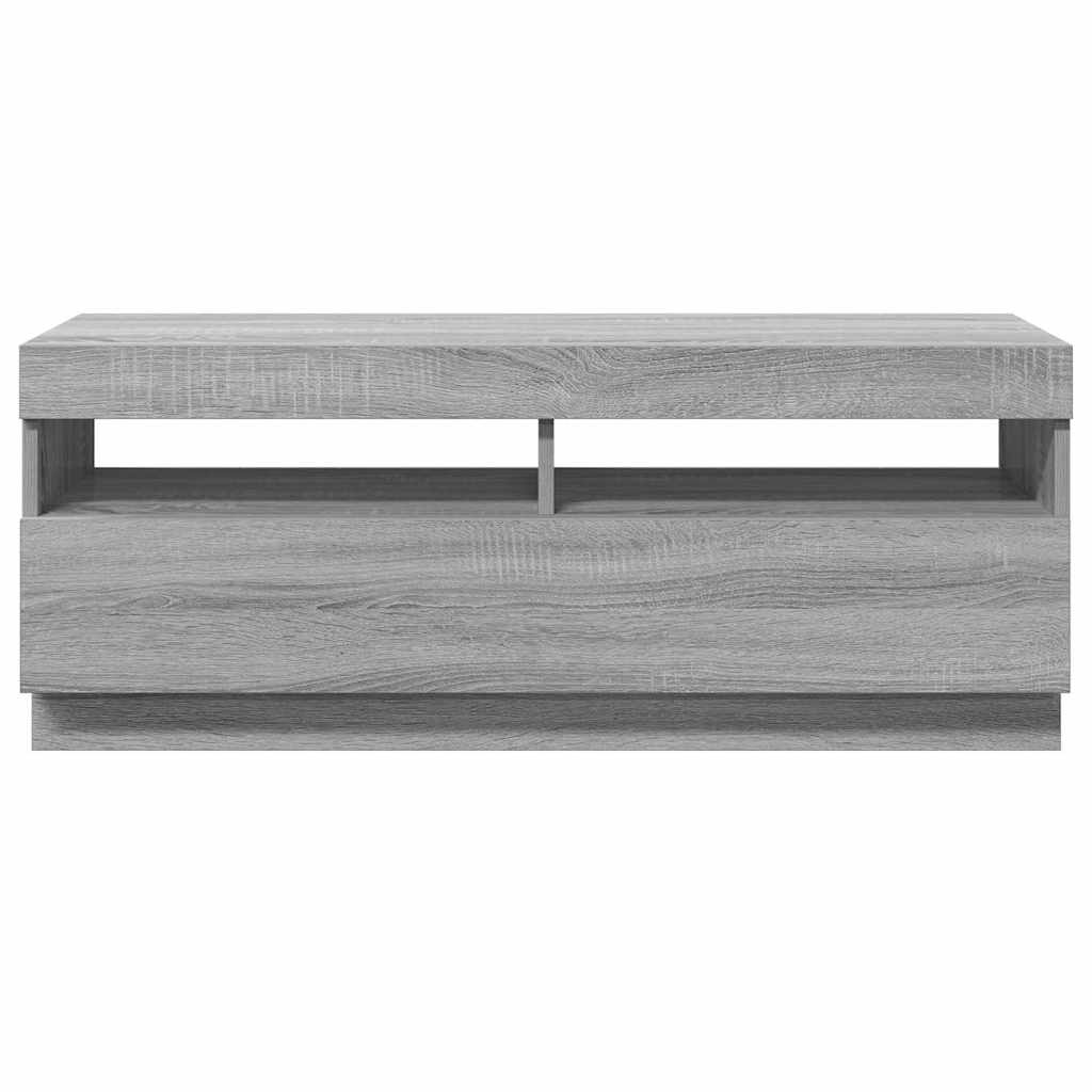tv-bord med LED-lys 100x35x40 cm grå sonoma-eg