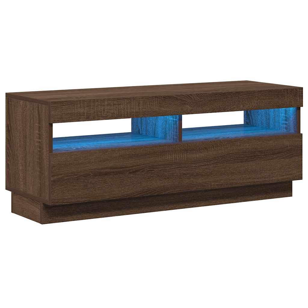 tv-bord med LED-lys 100x35x40 cm brun eg