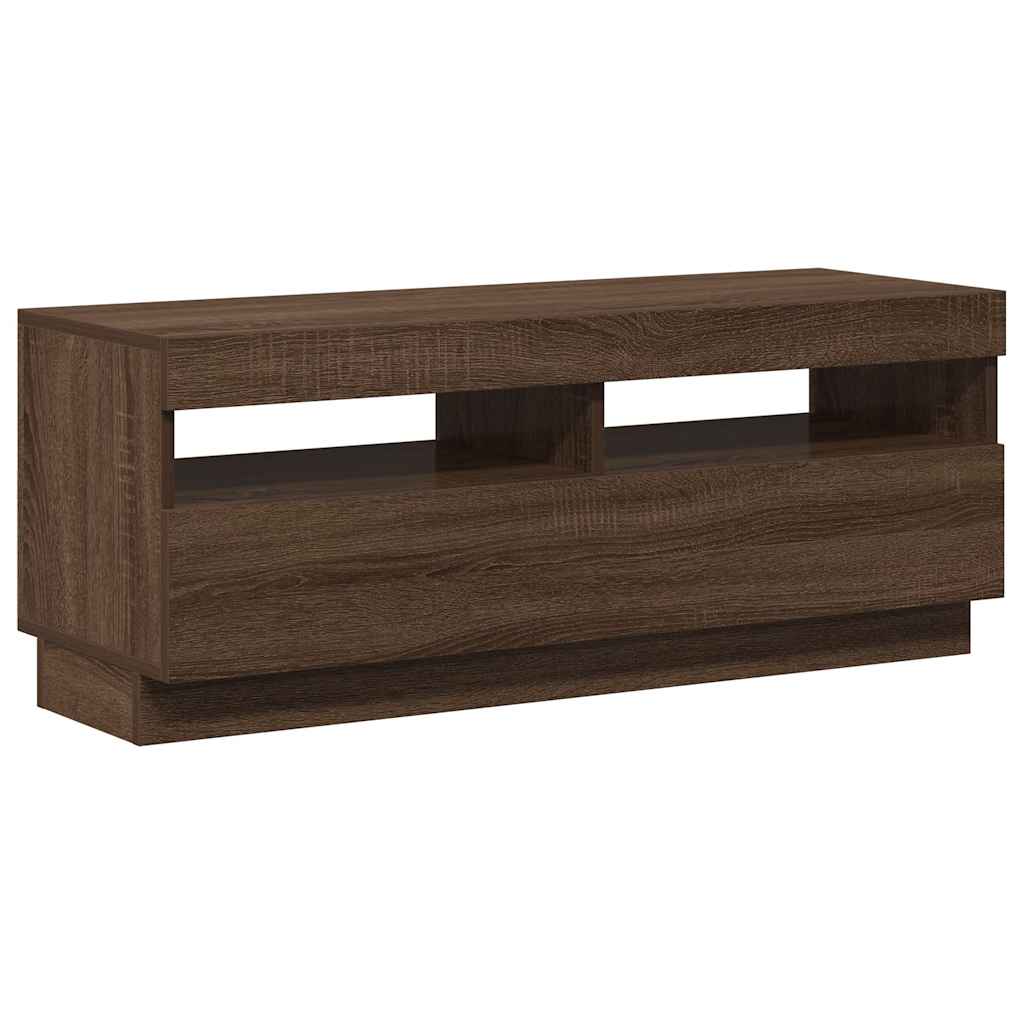 tv-bord med LED-lys 100x35x40 cm brun eg