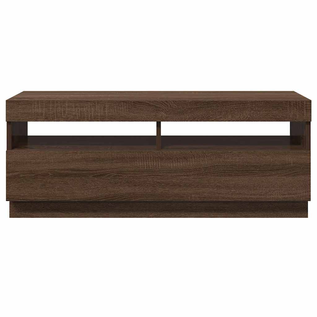 tv-bord med LED-lys 100x35x40 cm brun eg