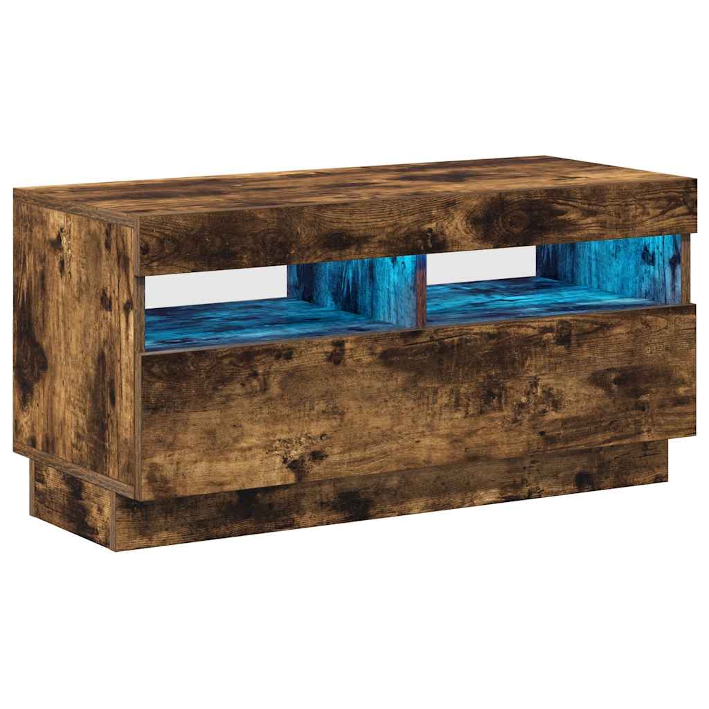 tv-bord med LED-lys 80x35x40 cm røget eg