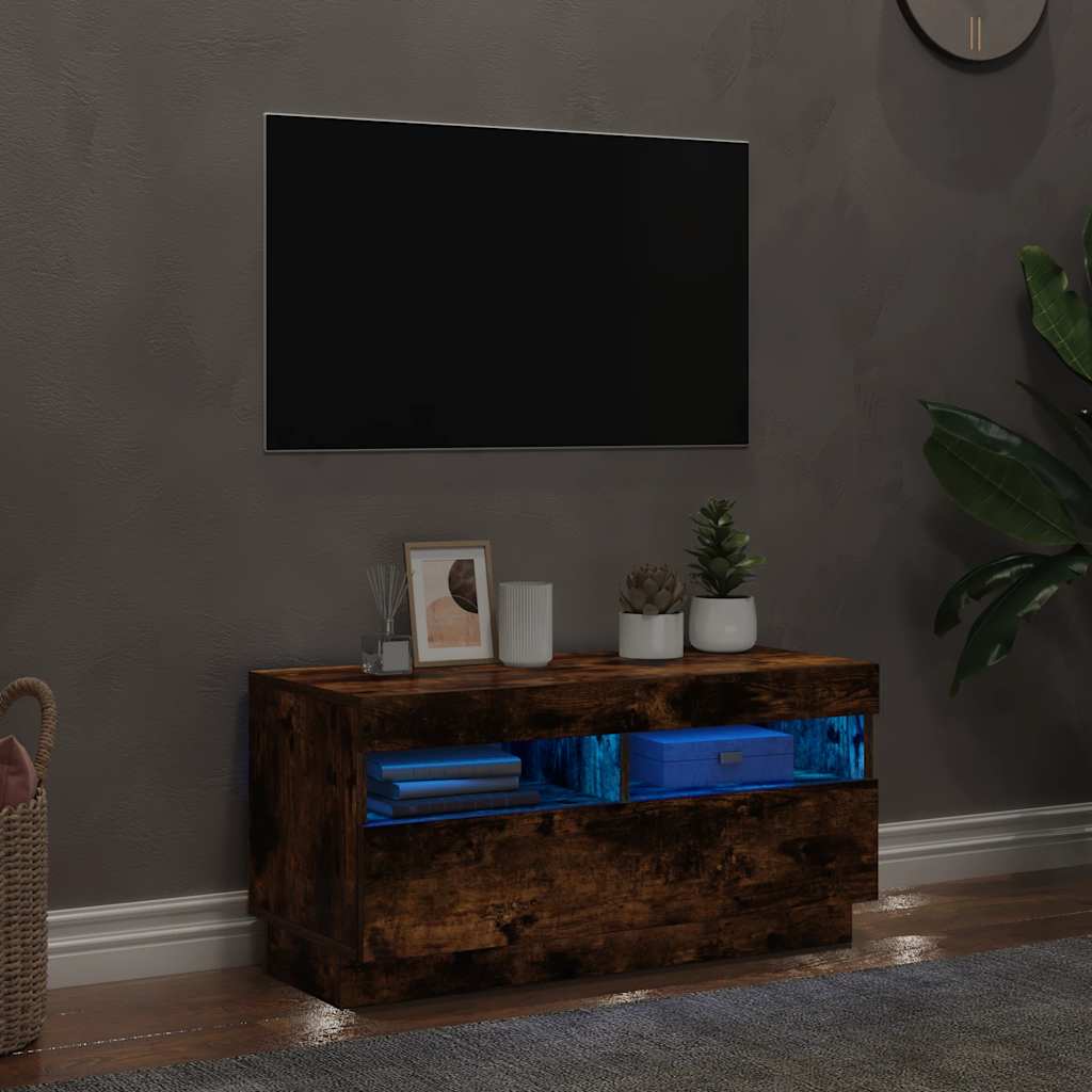 tv-bord med LED-lys 80x35x40 cm røget eg