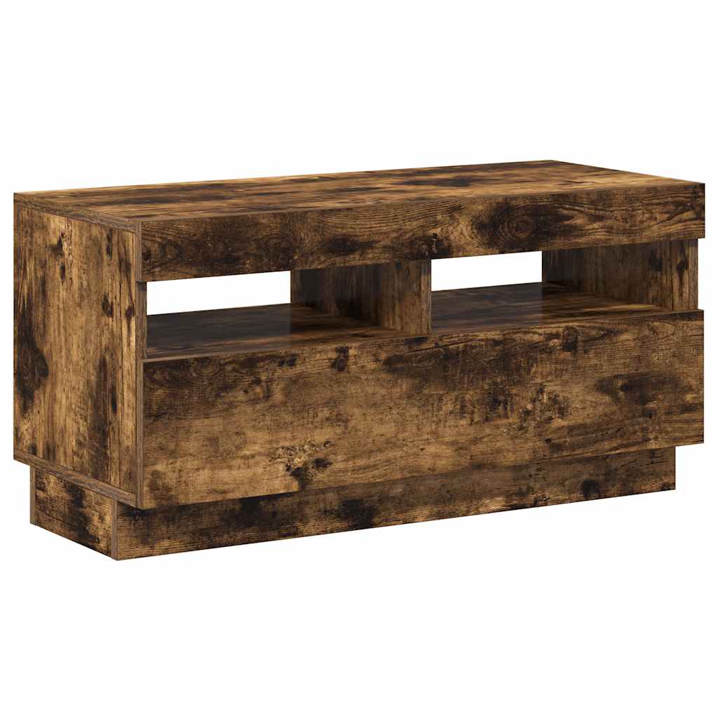 tv-bord med LED-lys 80x35x40 cm røget eg
