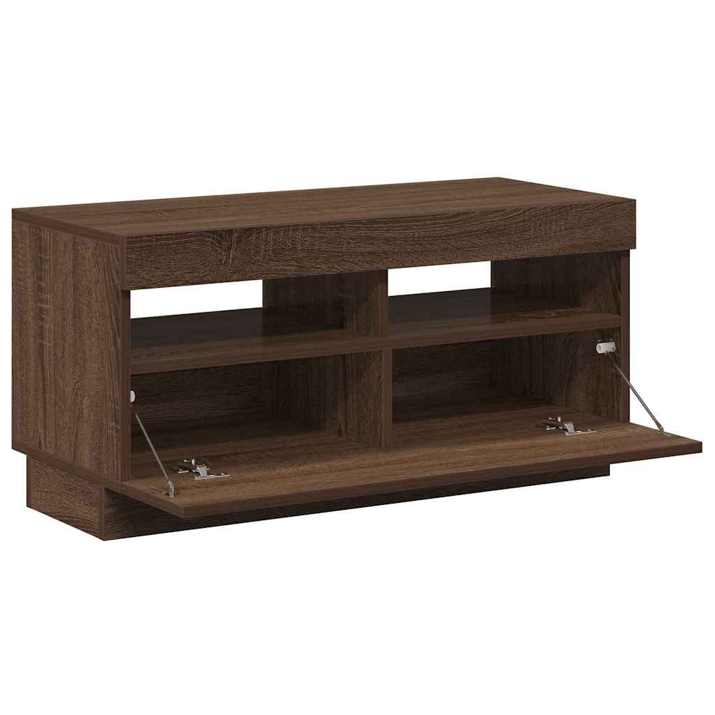 tv-bord med LED-lys 80x35x40 cm brun eg