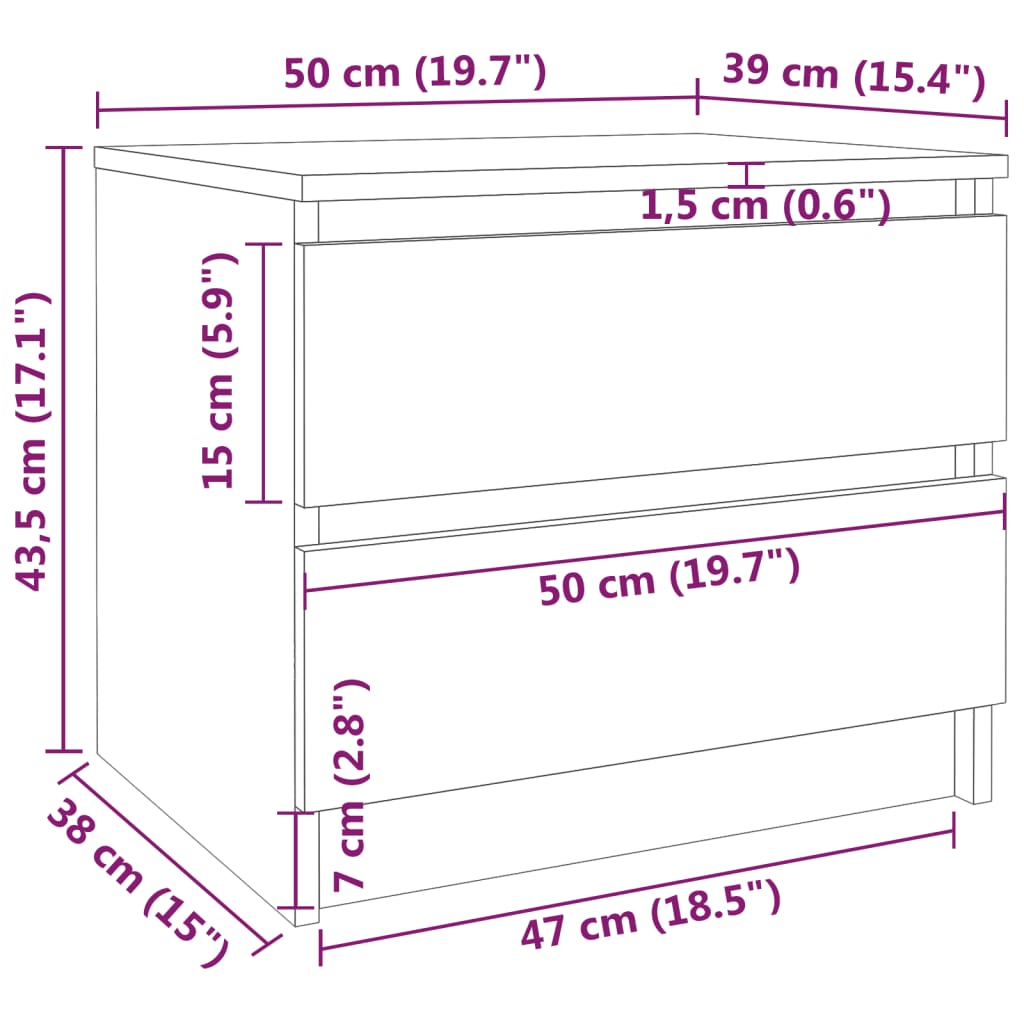 sengebord 50x39x43,5 cm konstrueret træ røget egetræsfarve