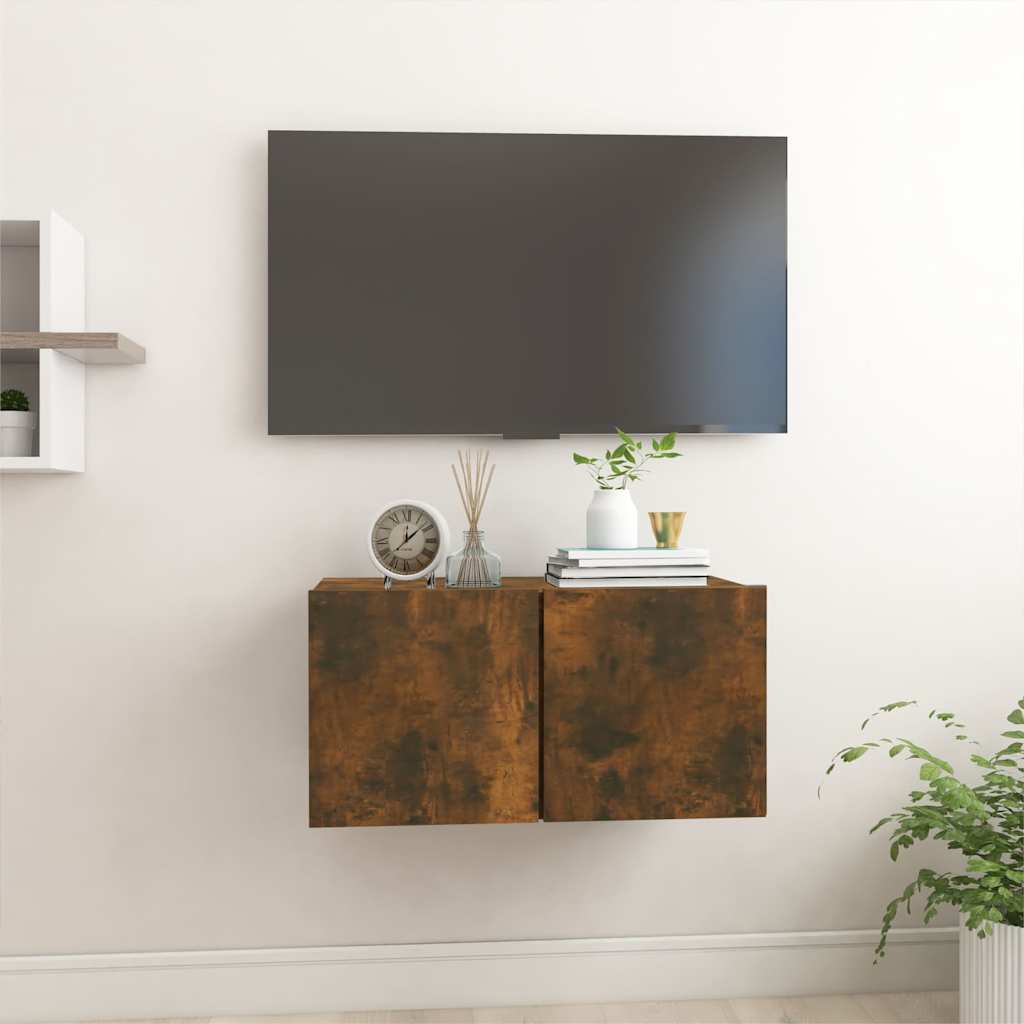 væghængt tv-skab 60x30x30 cm konstrueret træ røget egetræsfarve