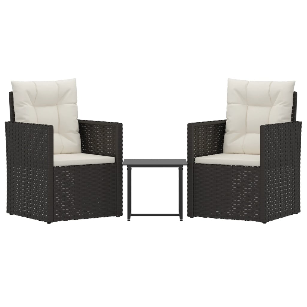 udendørs loungesæt 3 dele med hynder polyrattan sort