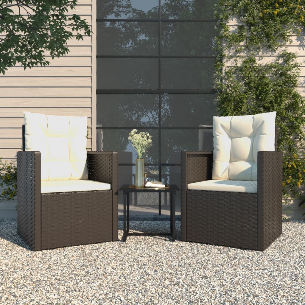 udendørs loungesæt 3 dele med hynder polyrattan sort