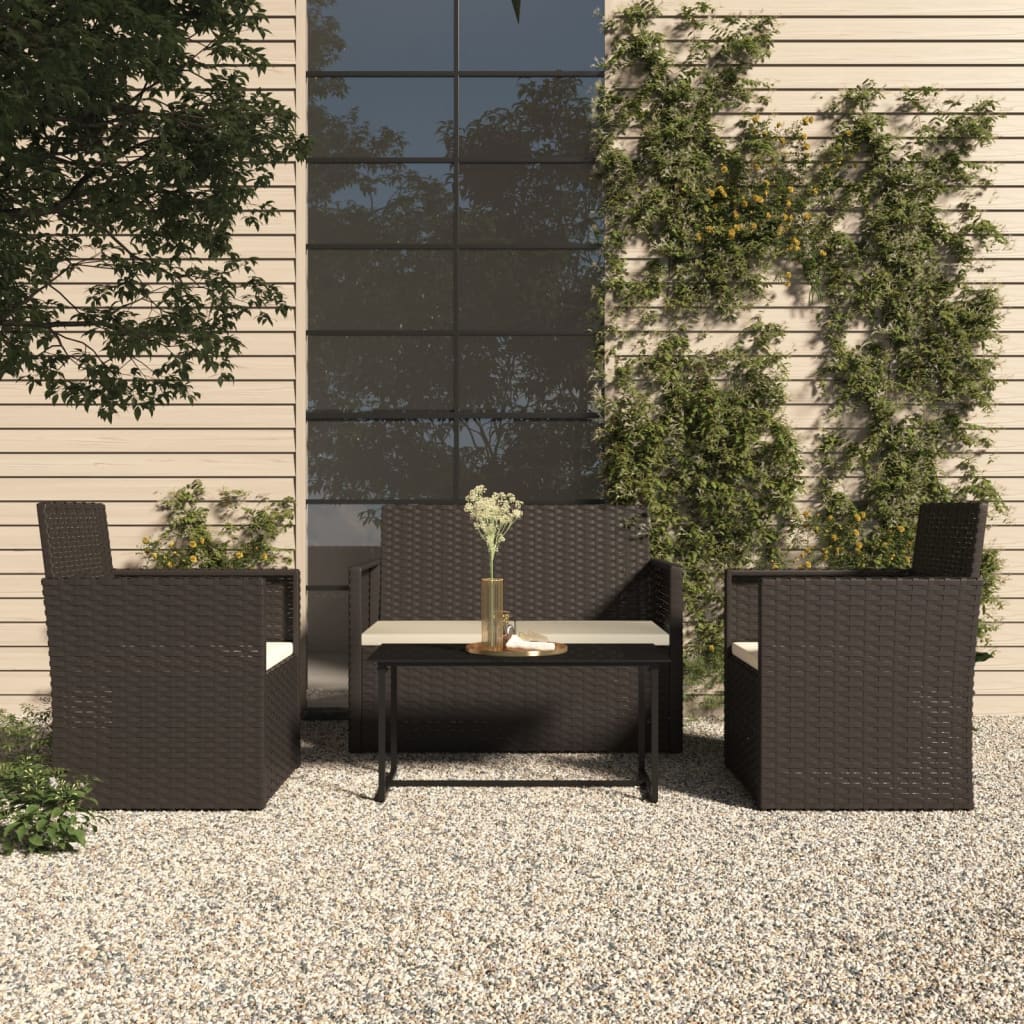 udendørs loungesæt 4 dele med hynder polyrattan sort