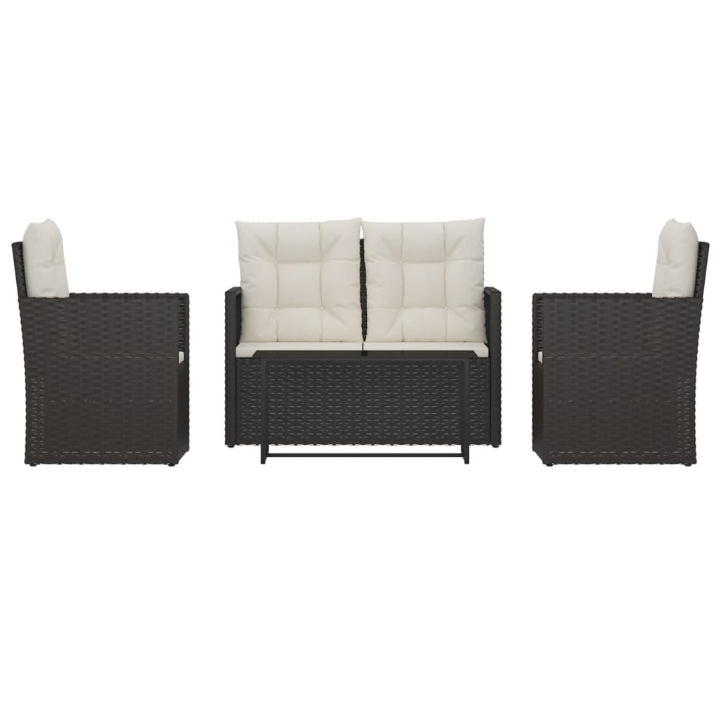 udendørs loungesæt 4 dele med hynder polyrattan sort