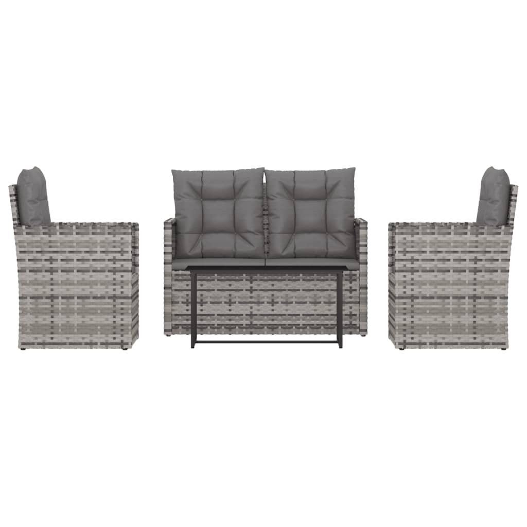 udendørs loungesæt 4 dele med hynder polyrattan grå