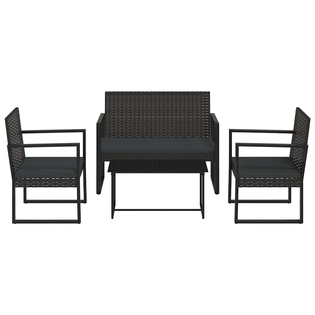 loungesæt til haven 4 dele med hynder polyrattan sort