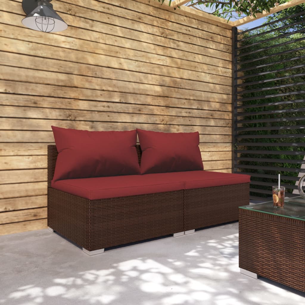 loungesæt til haven 2 dele med hynder polyrattan brun
