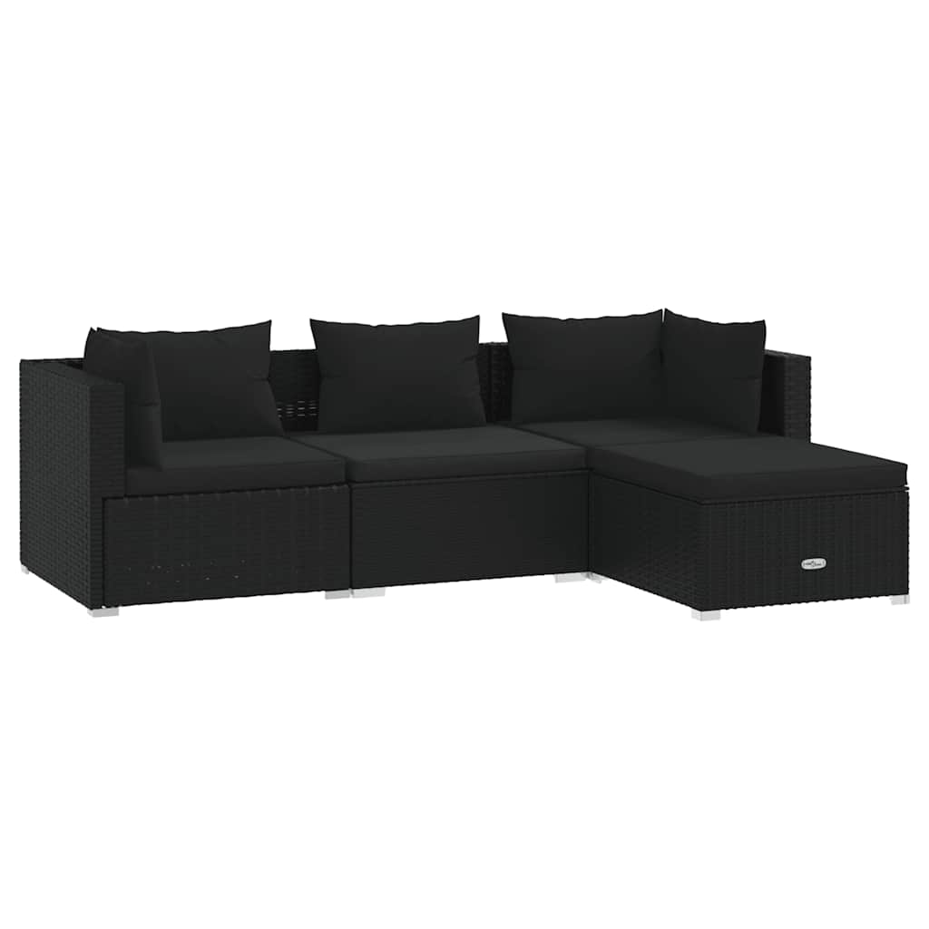 loungesæt til haven 4 dele med hynder polyrattan sort