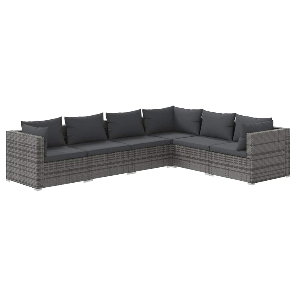 loungesæt til haven 6 dele med hynder polyrattan grå