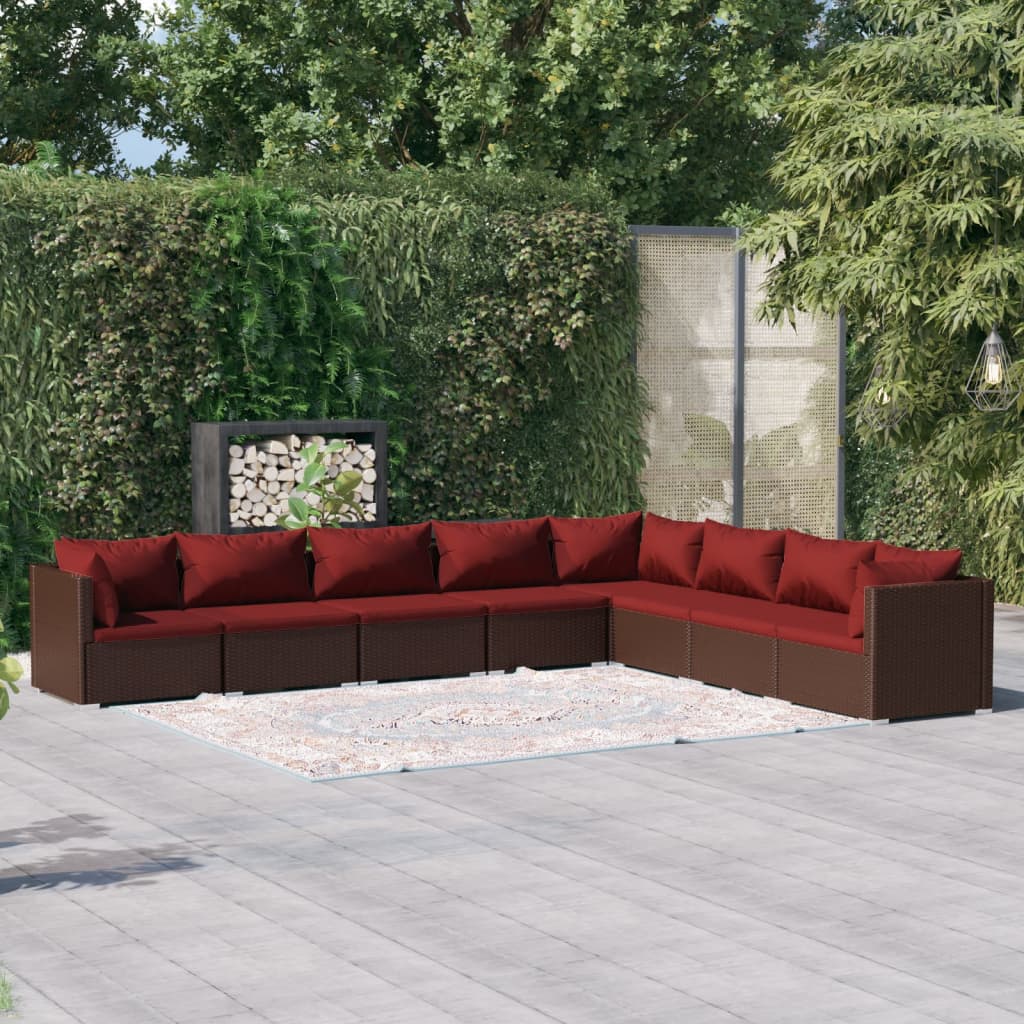 loungesæt til haven 8 dele med hynder polyrattan brun