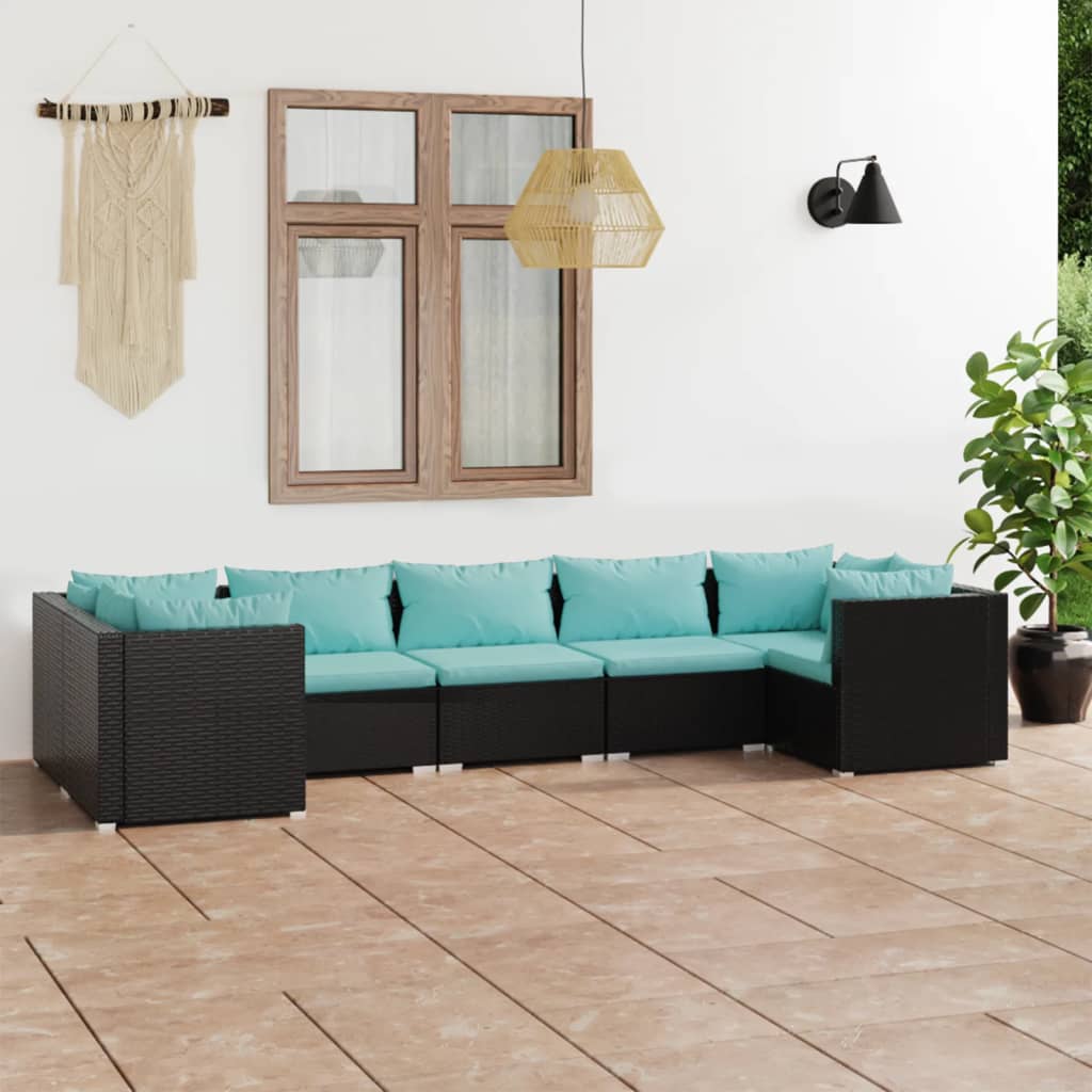 loungesæt til haven 7 dele med hynder polyrattan sort