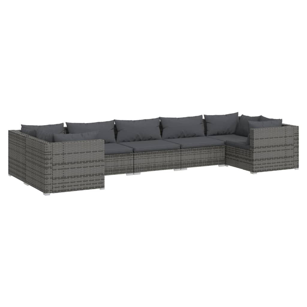 loungesæt til haven 7 dele med hynder polyrattan grå