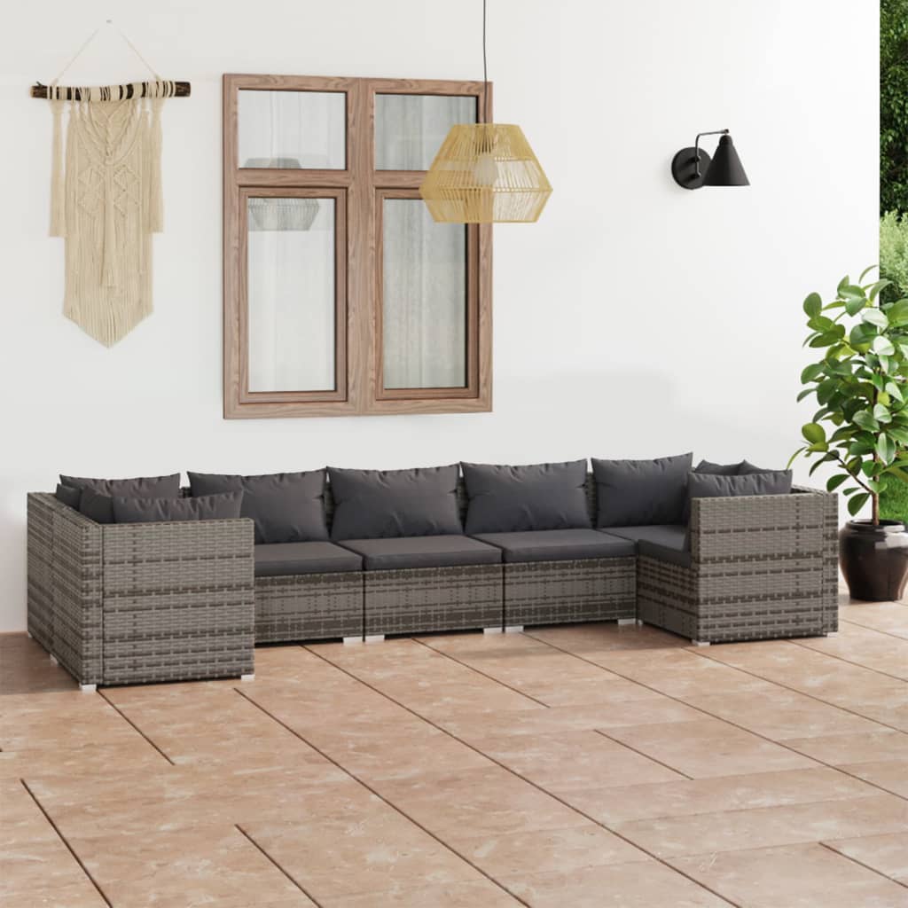 loungesæt til haven 7 dele med hynder polyrattan grå