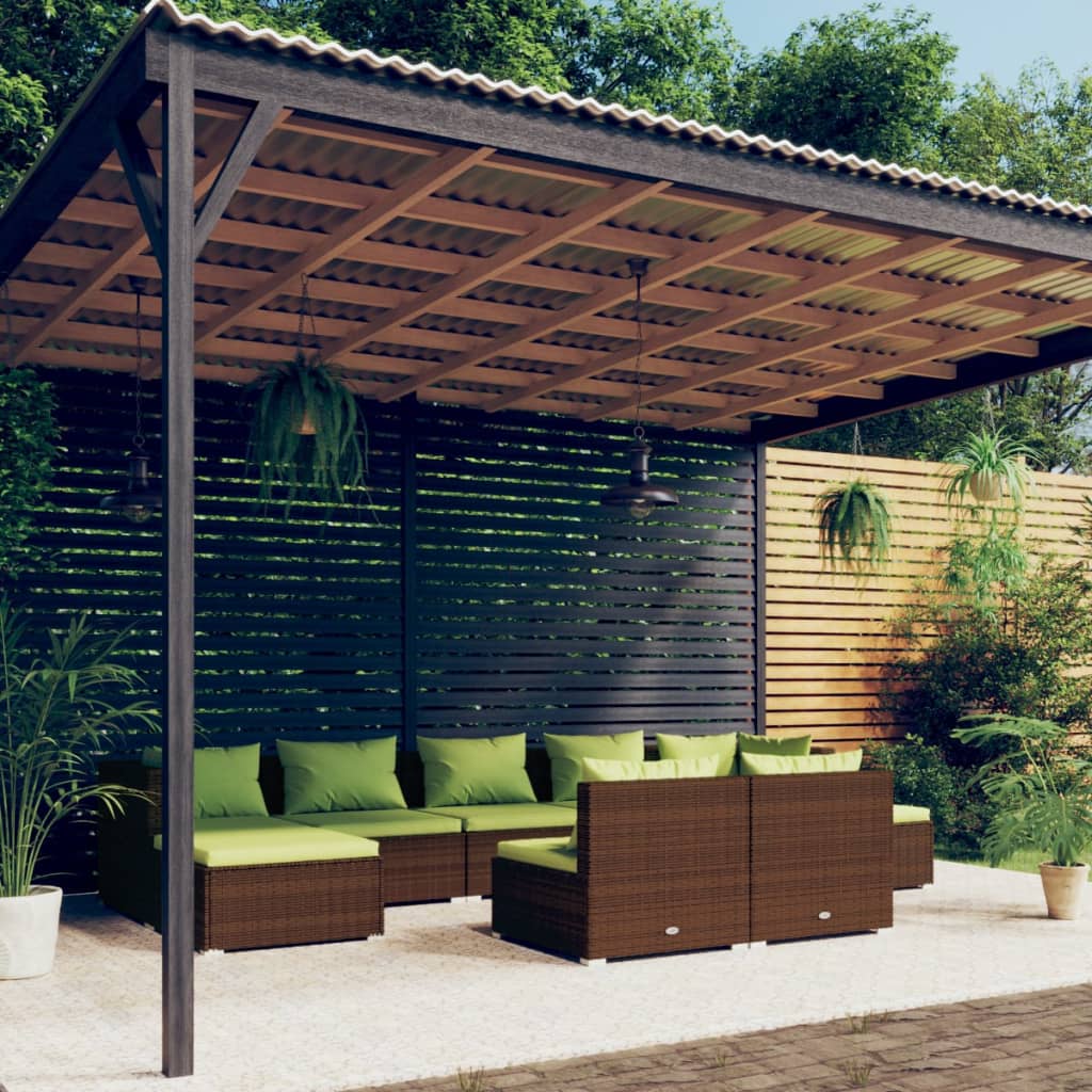loungesæt til haven 9 dele med hynder polyrattan brun