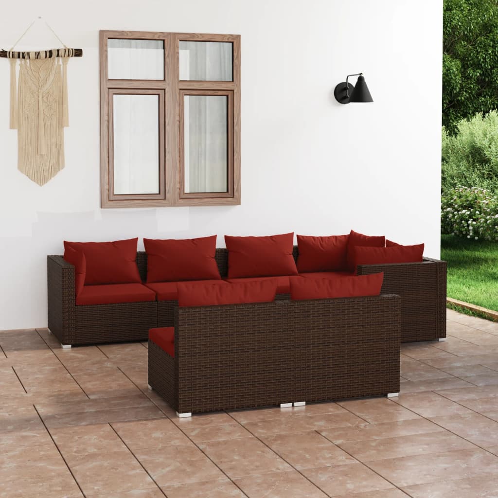 loungesæt til haven 7 dele med hynder polyrattan brun