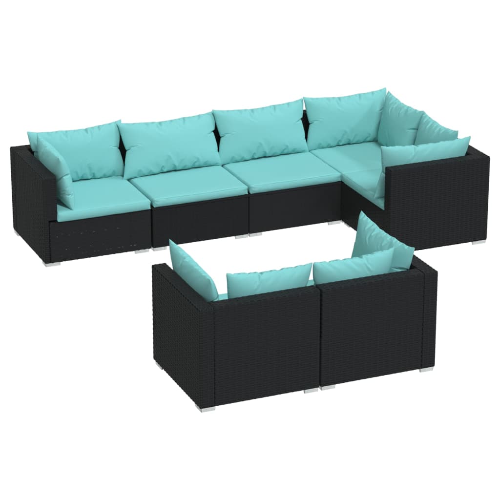 loungesæt til haven 7 dele med hynder polyrattan sort
