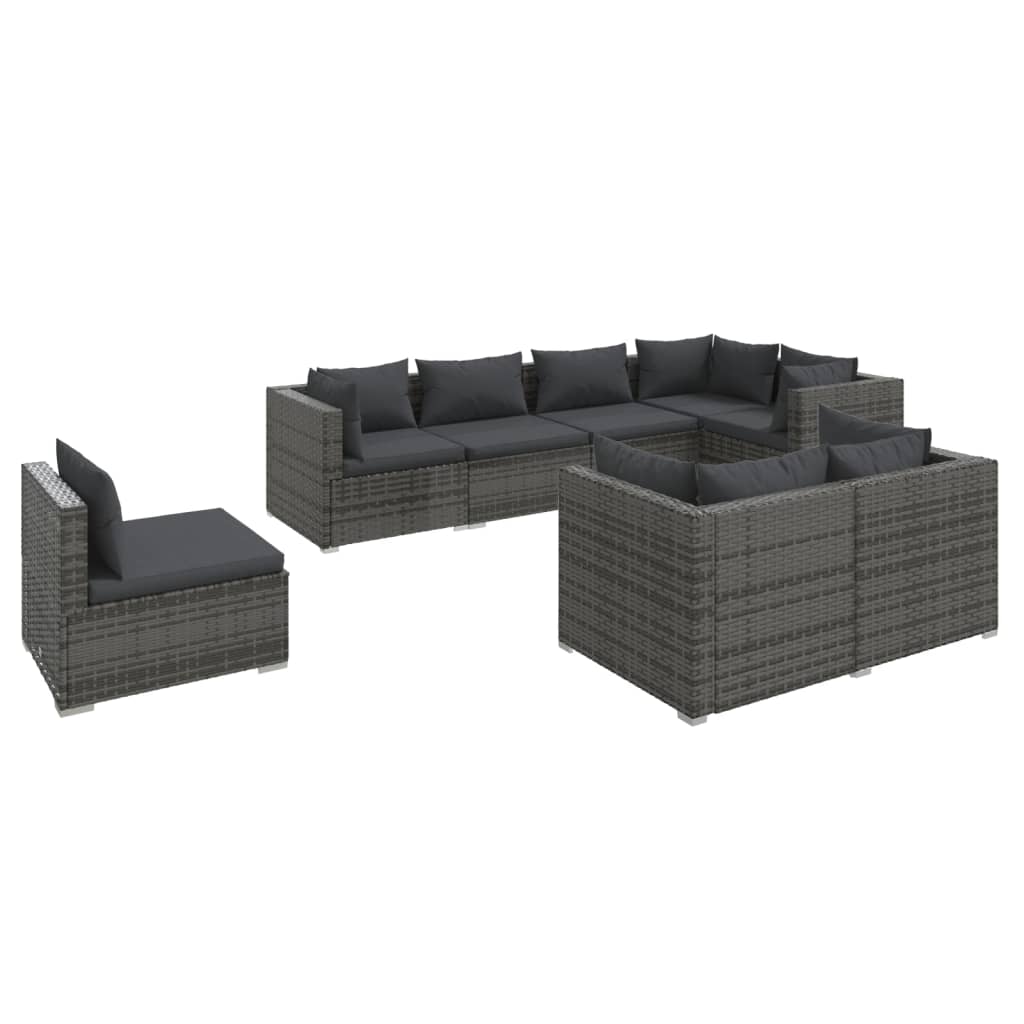 loungesæt til haven 8 dele med hynder polyrattan grå