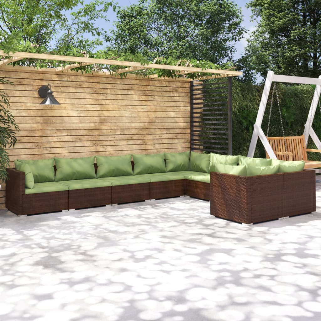 loungesæt til haven 9 dele med hynder polyrattan brun