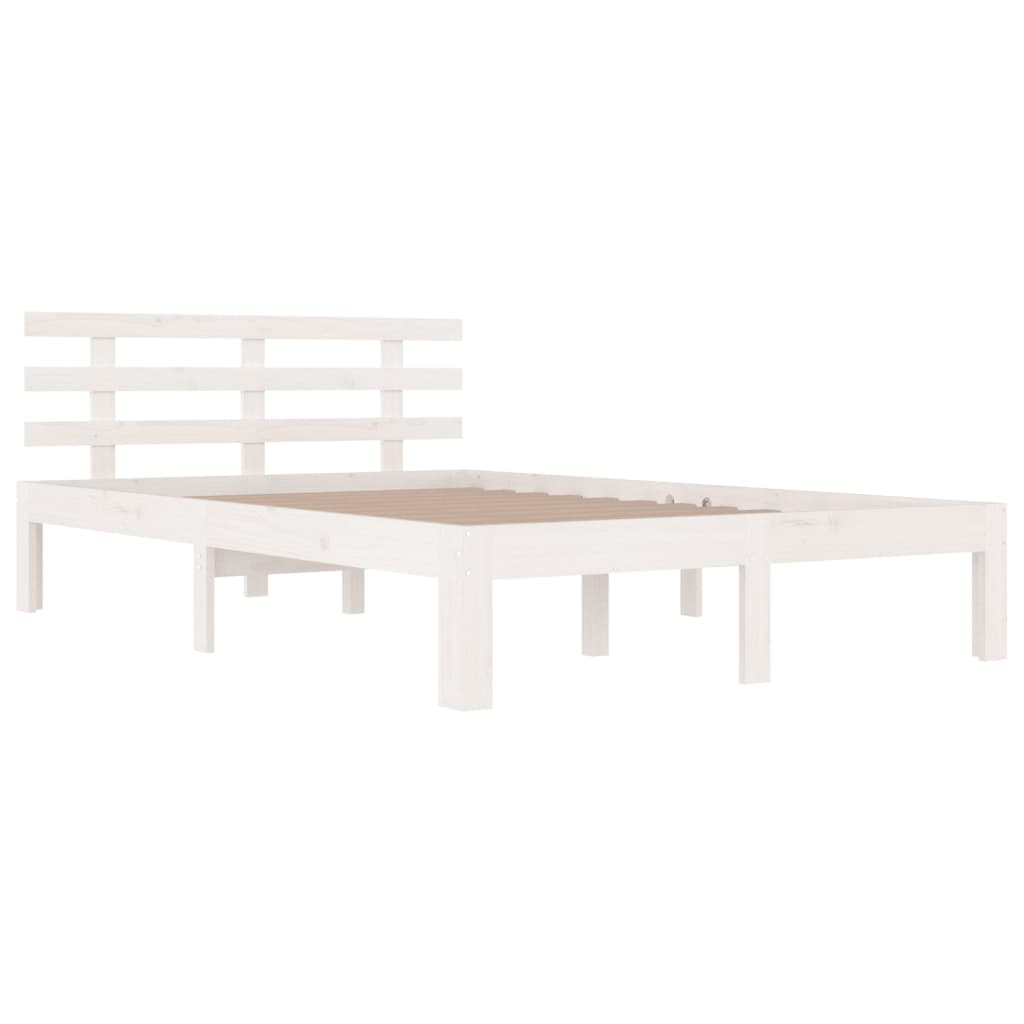 sengeramme 135x190 cm dobbelt massivt fyrretræ hvid
