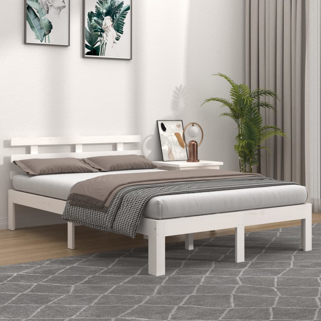 sengeramme 135x190 cm dobbelt massivt fyrretræ hvid