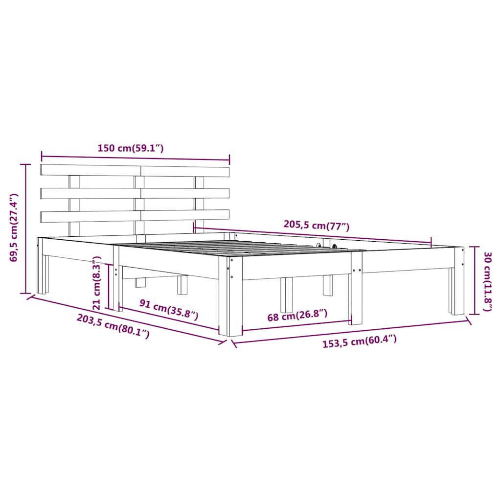 sengeramme 150x200 cm King Size massivt fyrretræ hvid