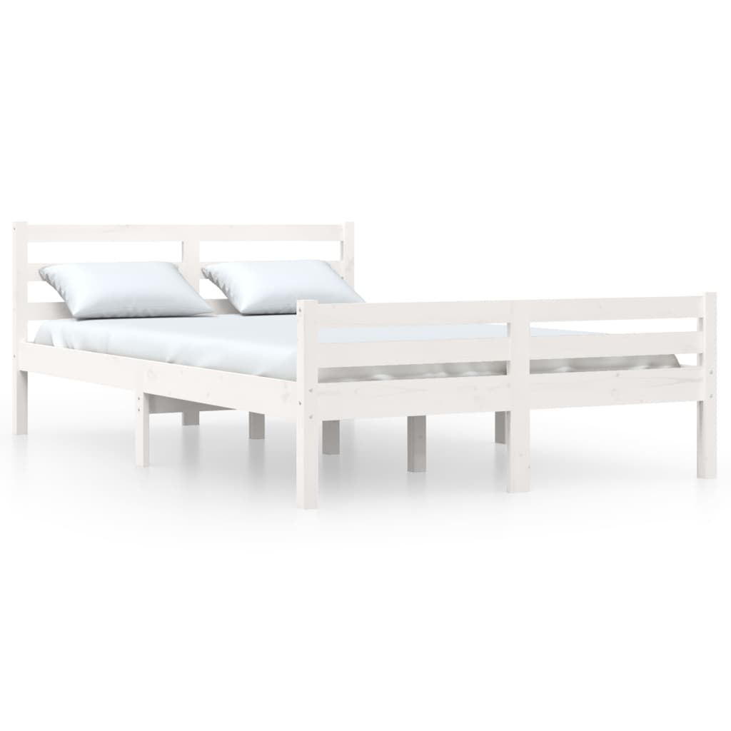 sengeramme 135x190 cm dobbelt massivt fyrretræ hvid