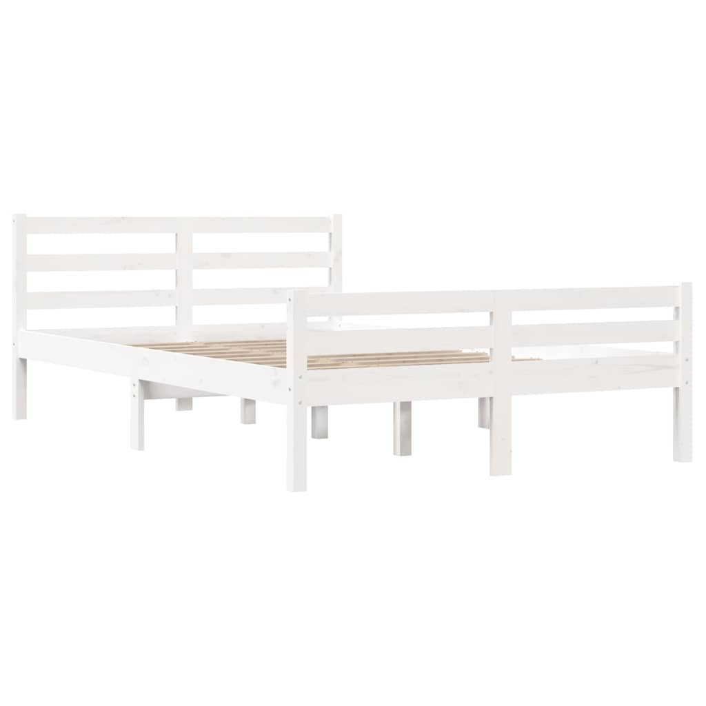 sengeramme 135x190 cm dobbelt massivt fyrretræ hvid