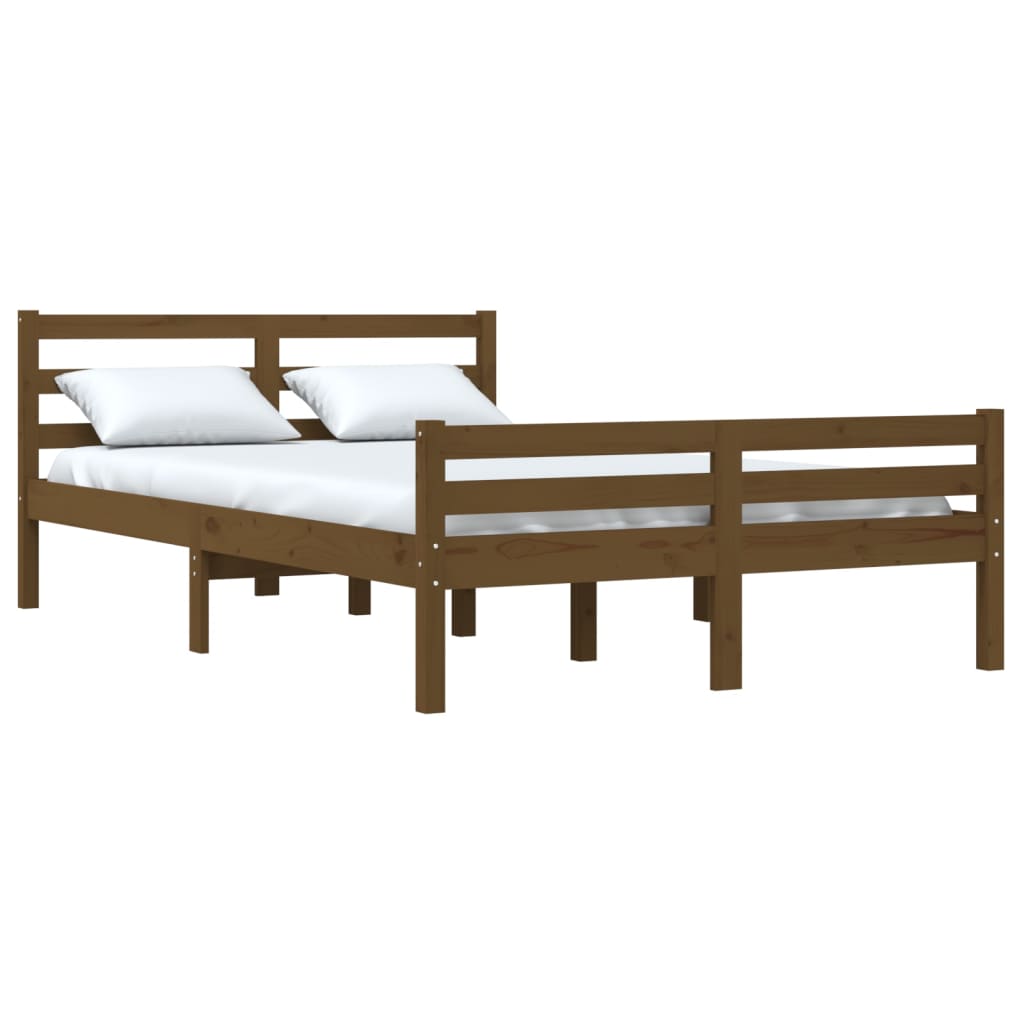 sengeramme 135x190 cm Double massivt fyrretræ gyldenbrun