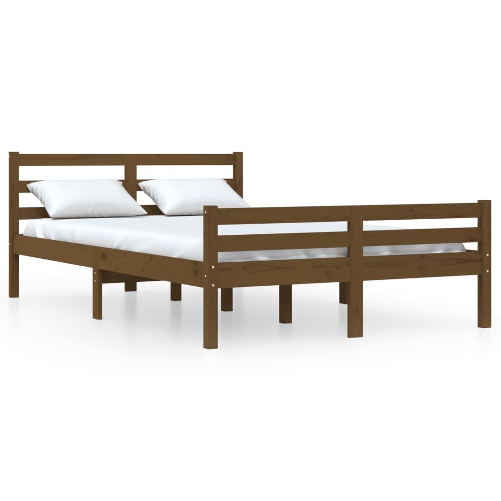 sengeramme 140x190 cm massivt træ gyldenbrun