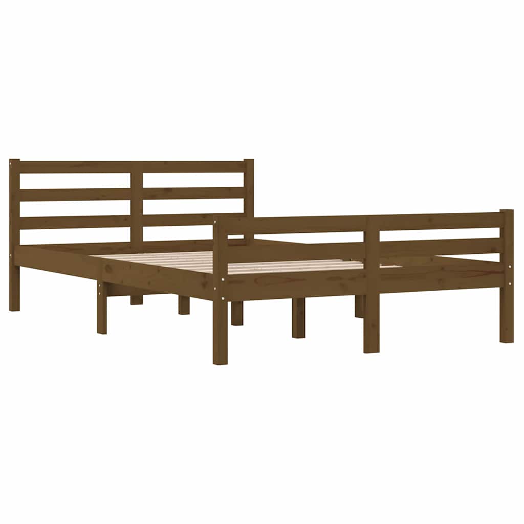 sengeramme 140x190 cm massivt træ gyldenbrun