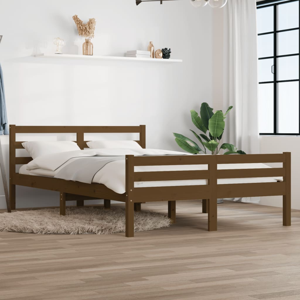sengeramme 140x190 cm massivt træ gyldenbrun