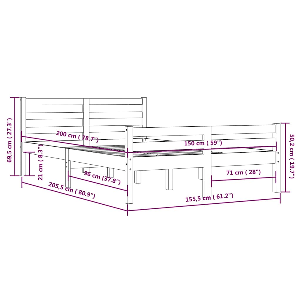 sengeramme 150x200 cm massivt træ