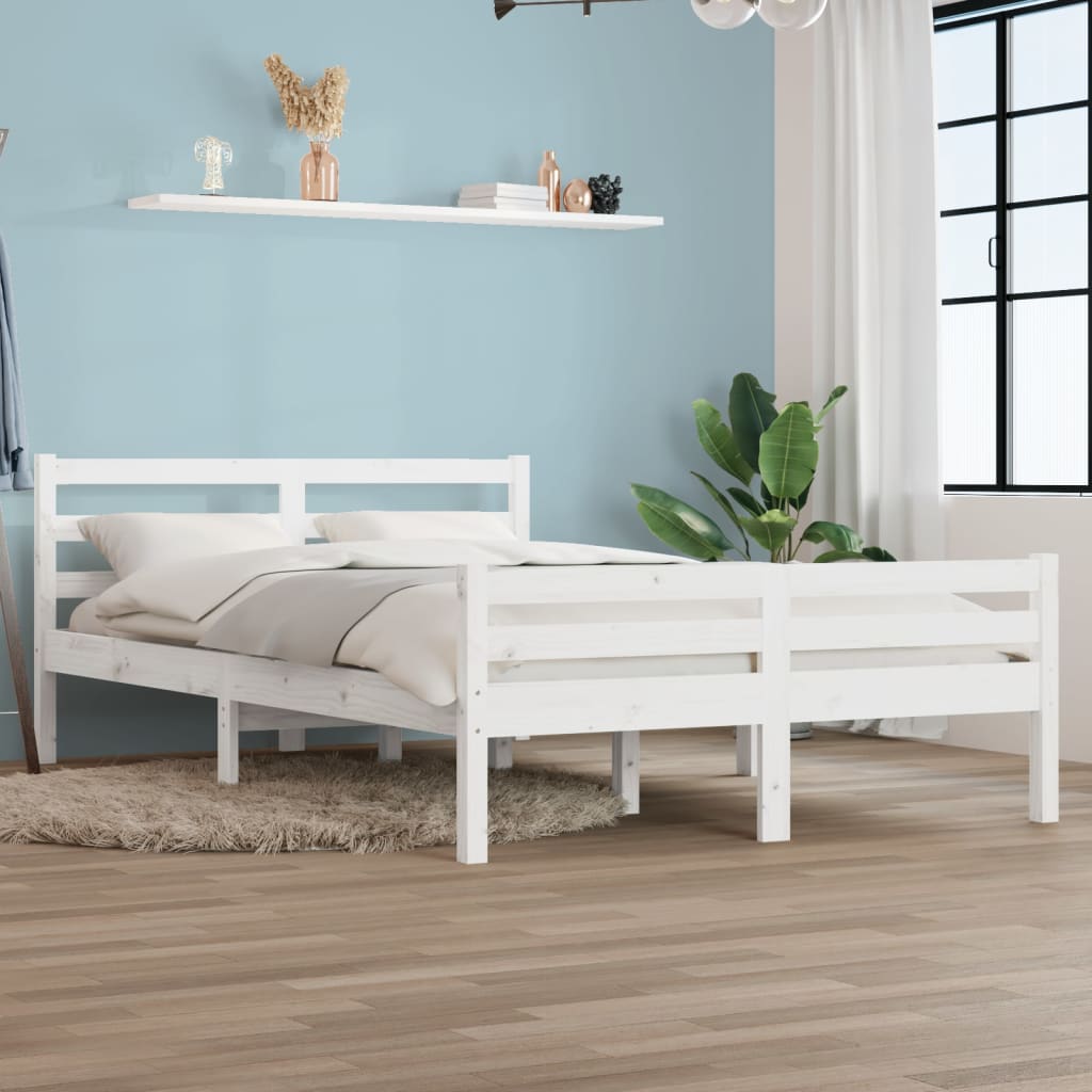 sengeramme 150x200 cm King Size massivt fyrretræ hvid