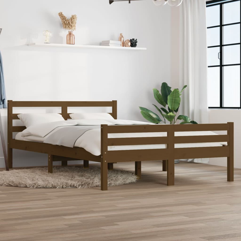 sengeramme 150x200 cm King Size massivt træ gyldenbrun
