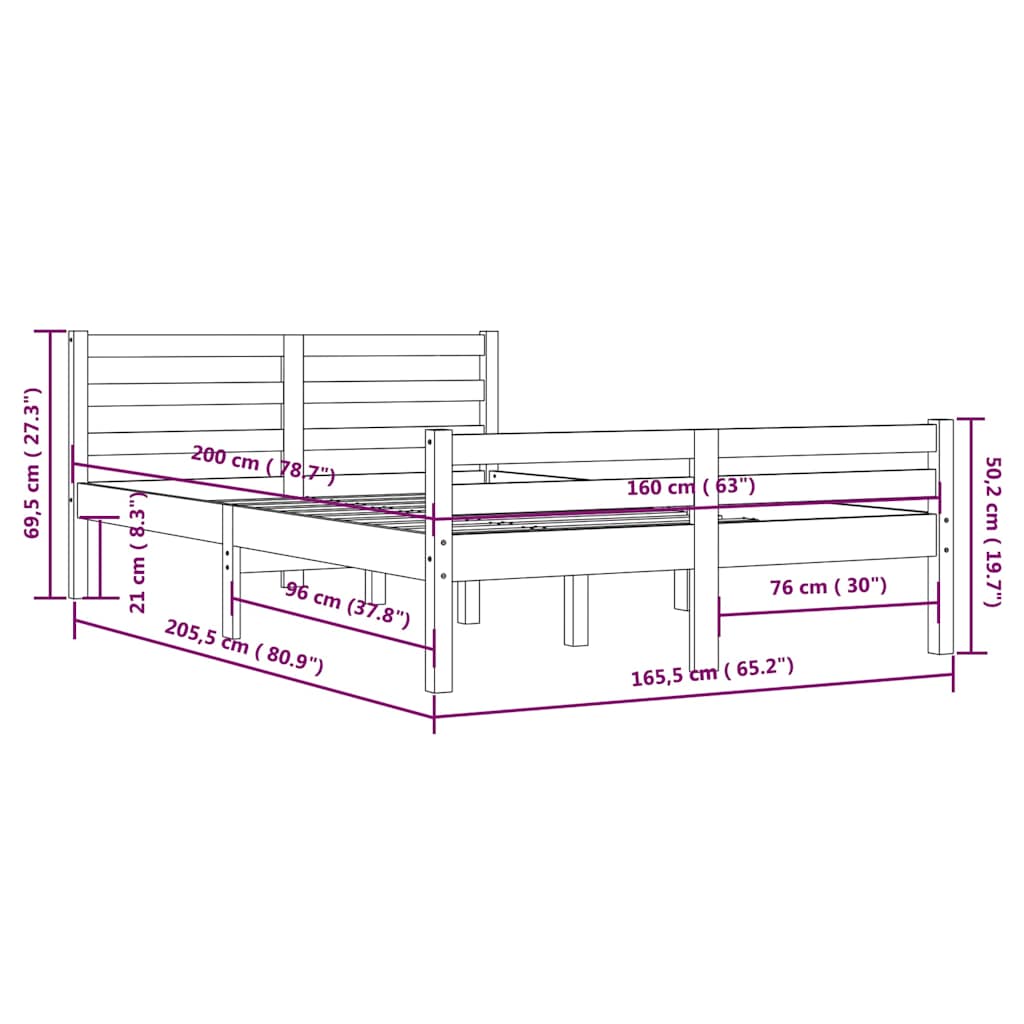 sengeramme uden madras 160x200 cm massivt træ